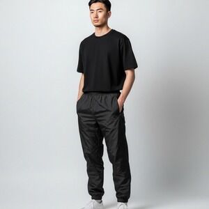 Hot Music Insulated Pant Mens L Black Nylon Zipper Pockets Ankle Cuffs Ski Y2K